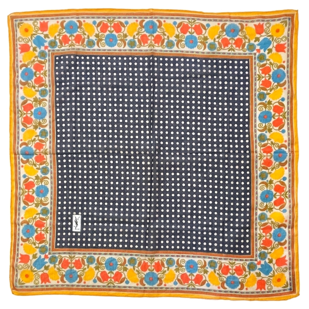Yves Saint Laurent Multicolor Floral Polka Dot Scarf